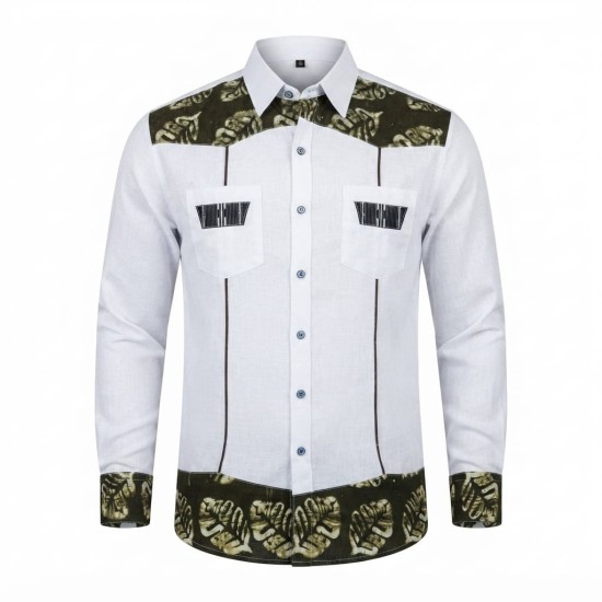 Chemise homme en lin à motifs ethniques XXL | Lumeni.ci