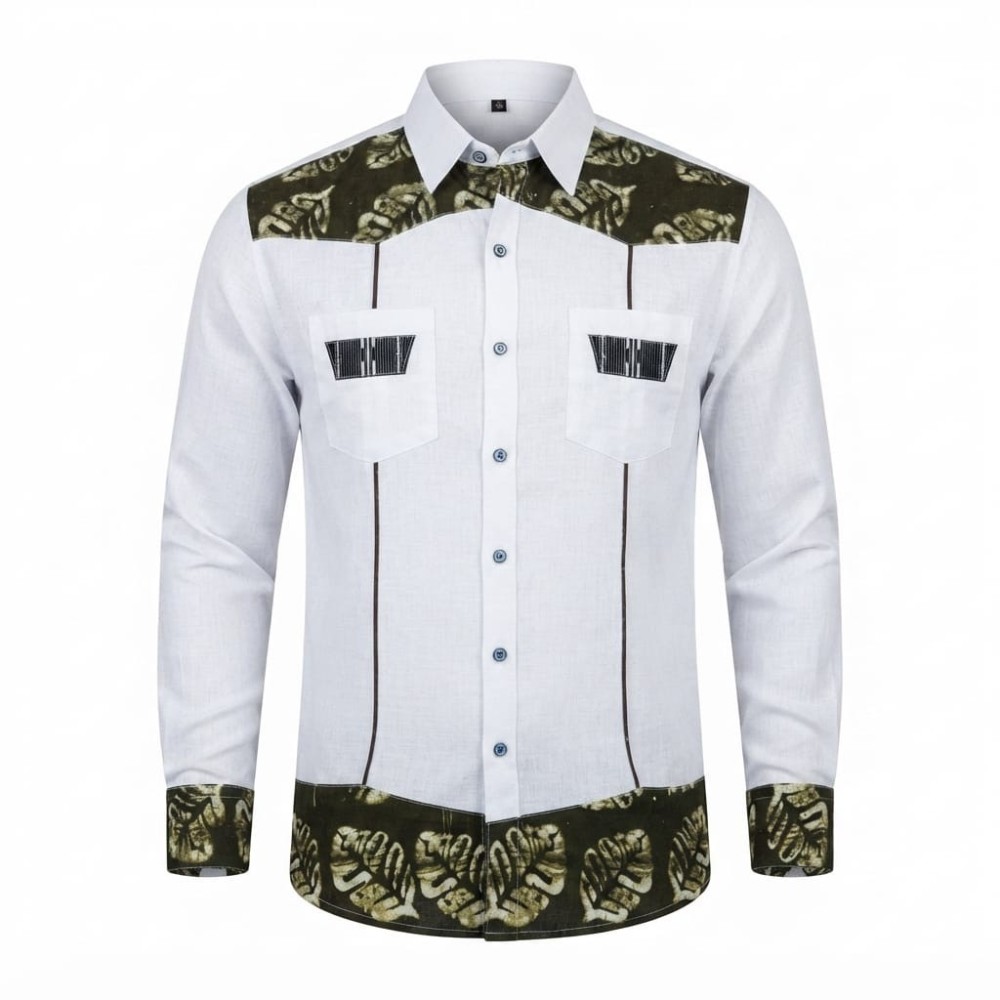 Chemise homme en lin à motifs ethniques XXL | Lumeni.ci