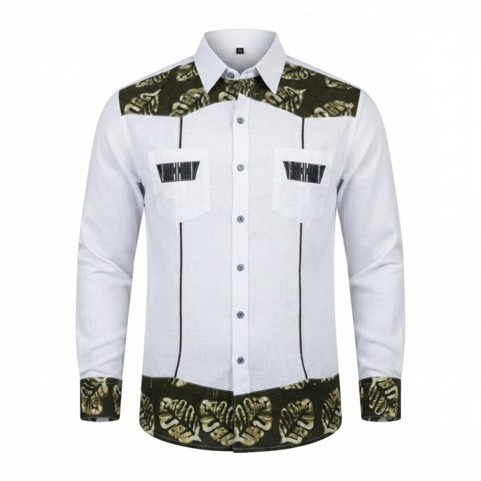 Chemise homme en lin à motifs ethniques XXL | Lumeni.ci