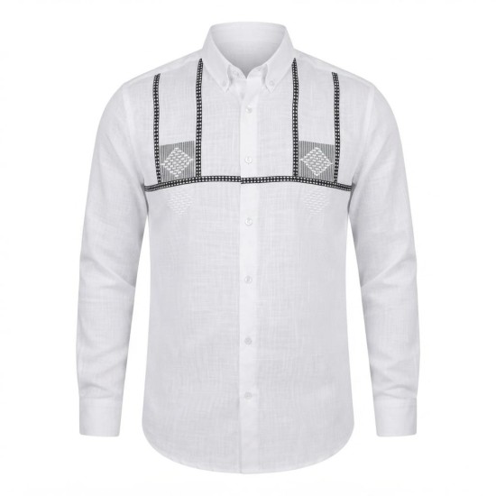 Chemise homme en lin à motifs ethniques XXL | Lumeni.ci