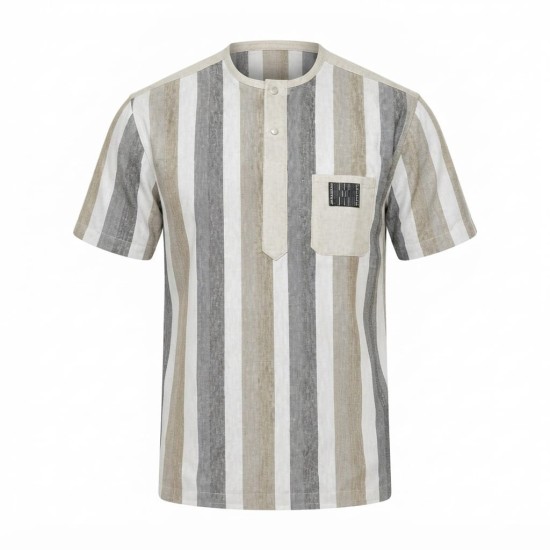 Chemise manches courtes en lin motifs ethniques | Lumeni.ci
