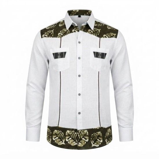 Chemise en lin à motifs ethniques pour homme | Lumeni.ci