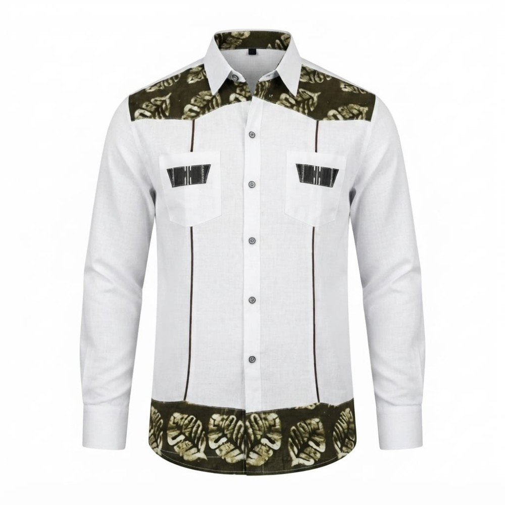 Chemise en lin à motifs ethniques pour homme | Lumeni.ci