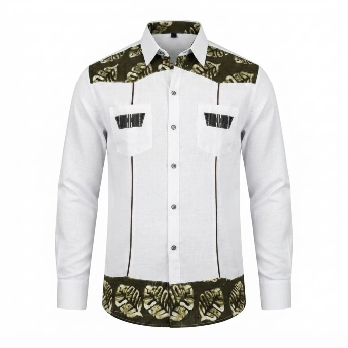 Chemise en lin à motifs ethniques pour homme | Lumeni.ci