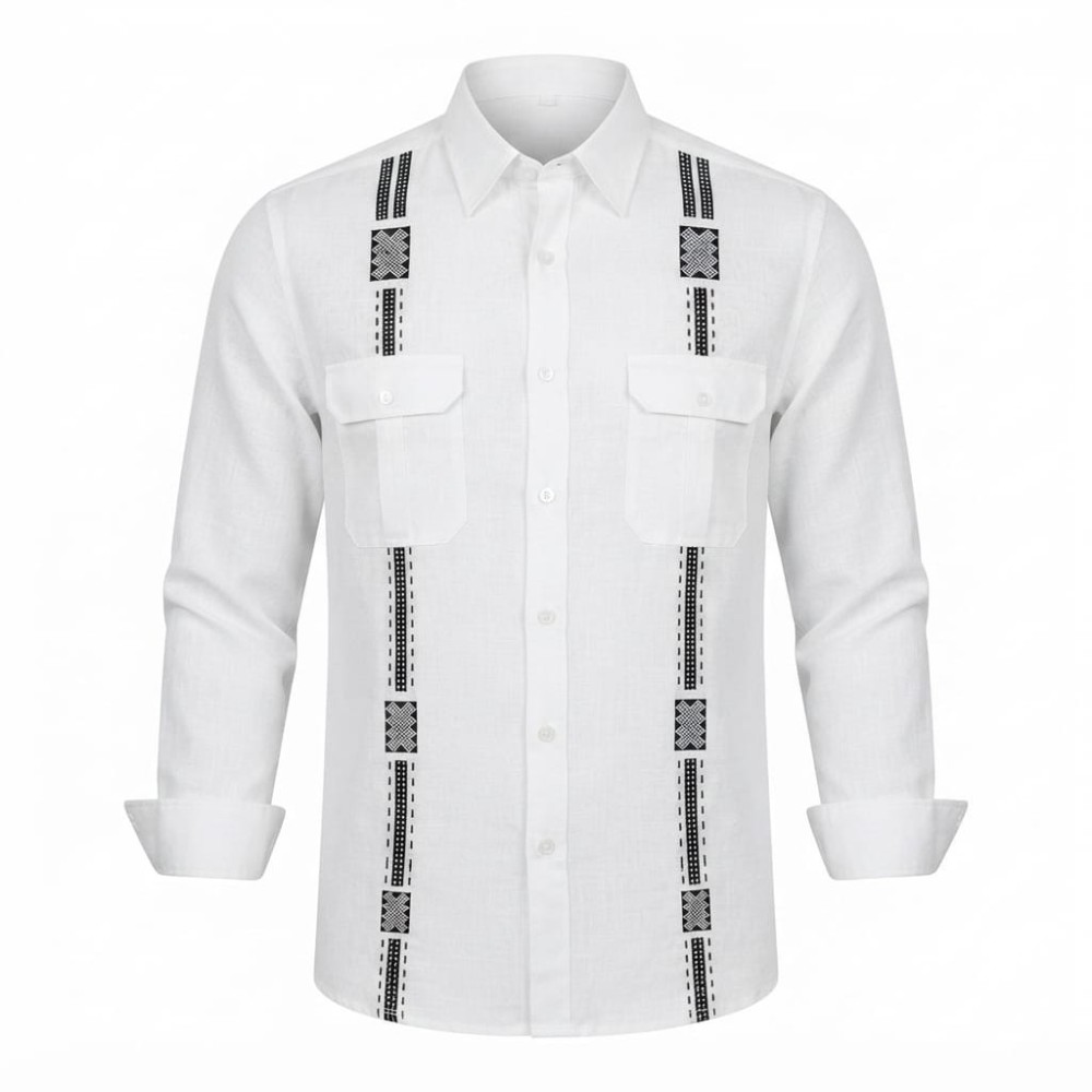 Chemise en lin à motifs ethniques pour homme | Lumeni.ci