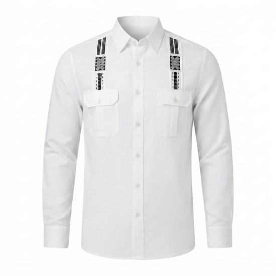 Chemise à manches longues en lin à motifs ethniques | Lumeni.ci