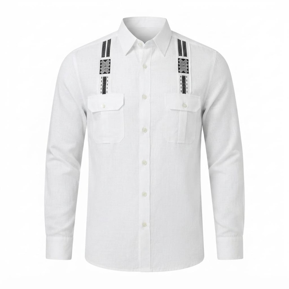 Chemise à manches longues en lin à motifs ethniques | Lumeni.ci