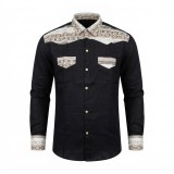 Chemise à manches longues en lin à motifs ethniques | Lumeni.ci