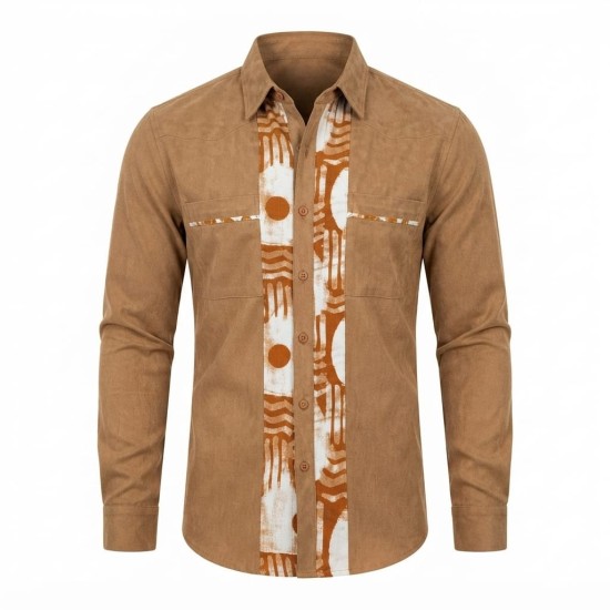 Chemise à manches longues en lin à motifs ethniques | Lumeni.ci