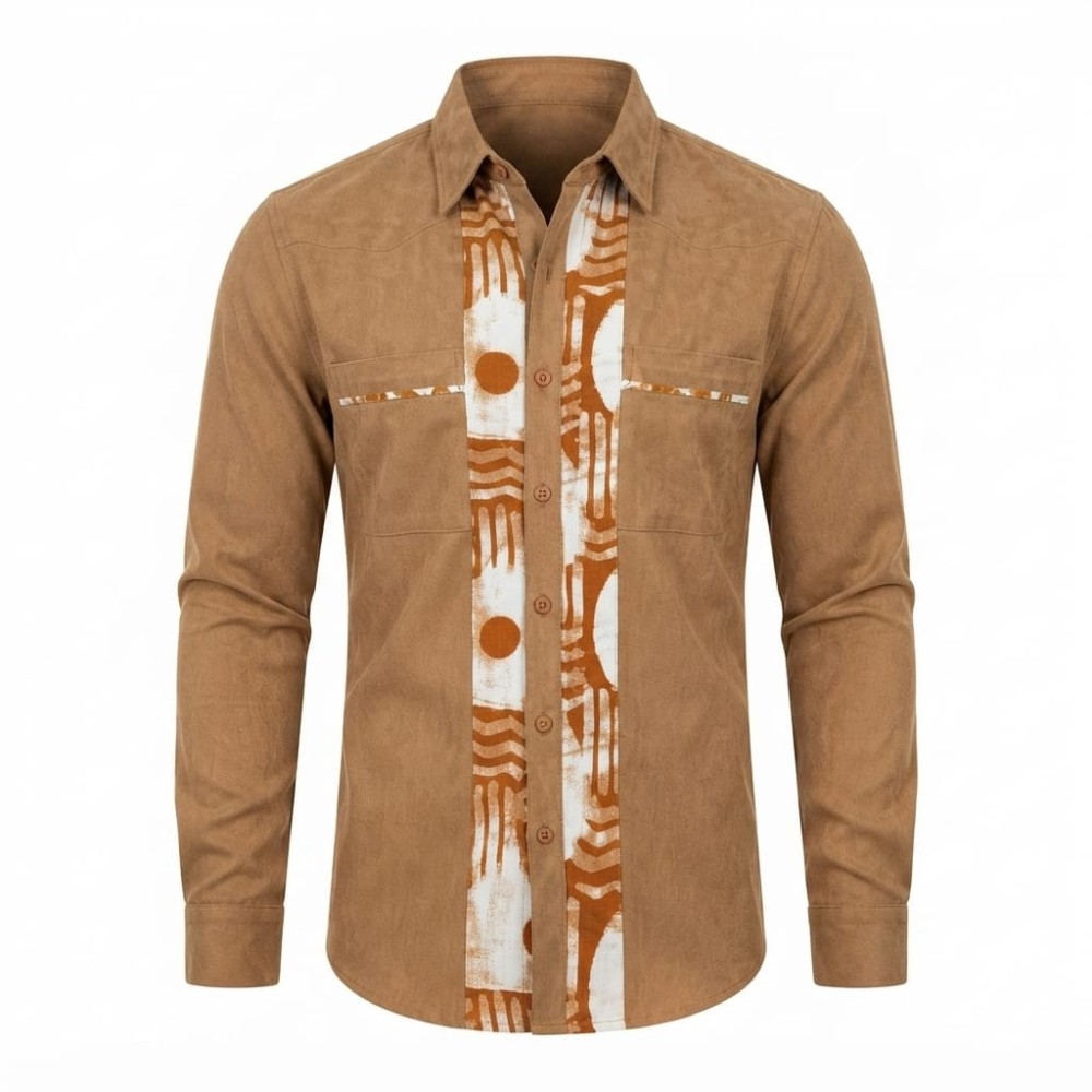 Chemise à manches longues en lin à motifs ethniques | Lumeni.ci