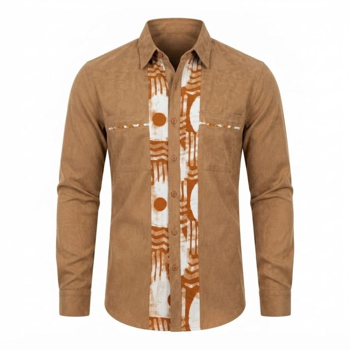 Chemise à manches longues en lin à motifs ethniques | Lumeni.ci