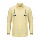 Chemise à manches longues en lin à motifs ethniques | Lumeni.ci