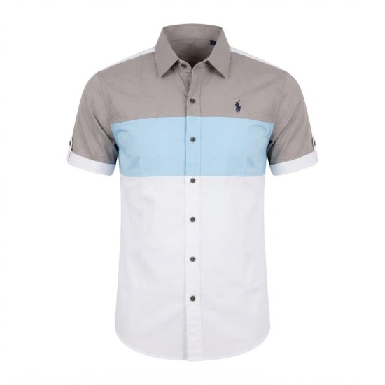 Chemise élégante à manches courtes bicolore | Lumeni.ci